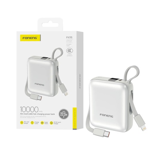Foneng Power Bank PX115 with 2-in-1 Cable Lightning+Type-C 10000mAh Light Gold